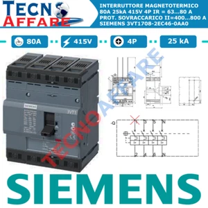 Interruttore Magnetotermico Scatolato 80A 415V 25kA IR = 63...80 A Siemens - Imagen 1 de 4