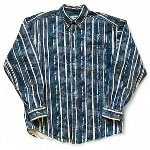 Rare Vintage LL Bean Abstract Art Stripe Button Up Canvas Shirt L Green Blue Tan - Picture 1 of 6