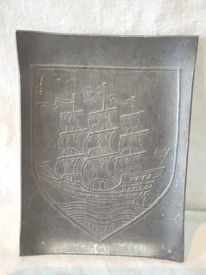 Vide poche art-déco étain Signé J.M VALETTE Made In France Décor Bateau Morlaix  - Photo 1/4