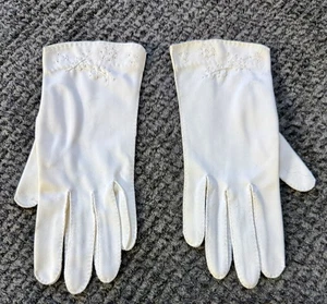 Vintage 50er Jahre weiß bestickt Kleid Handschuhe klein Mod Braut Pinup Cottagecore - Bild 1 von 8