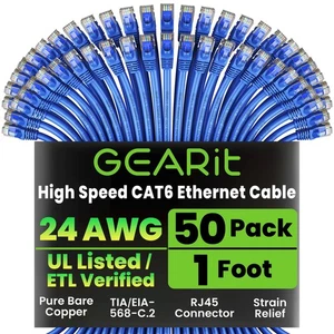 Paquete de cables Ethernet Cat 6 - Paquete de 50 cables de conexión Ethernet Cat6 de 1 ft | RJ45 Ne... - Imagen 1 de 9