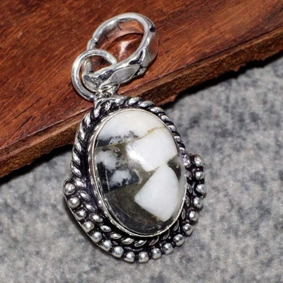 Colgante de piedras preciosas enchapadas en plata 925 turquesa búfalo blanco cobre 1,3" JW Foto 1 de 3