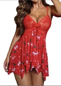 Mujeres Camisón Sexy Prendas para Dormir Encaje Quimise Cuello en V Modal Babydoll Navidad 5XL - Imagen 1 de 7
