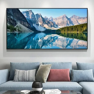 Mountains Forest Lake Canvas Painting Nature Landscape Picture Wall Art Print - Image 1 of 4