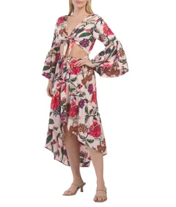 NWT RAGA Natura Red Tie Front Hi-Low Maxi Dress Small - Picture 1 of 2