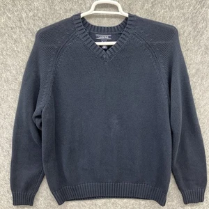 Lands End 100% Cotton V Neck Sweater Mens Large Blue Classic - Picture 1 of 8