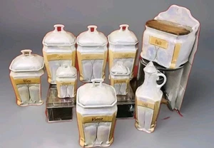 Vintage White Block Germany Iridescent Lusterware Opalesce Czech Canister Set - Picture 1 of 5