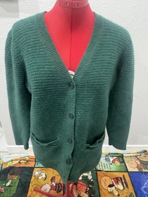 Womens Lands End Cashmere Ribbed Sweater Button Down Green Preppy Old Money - Image 1 of 4