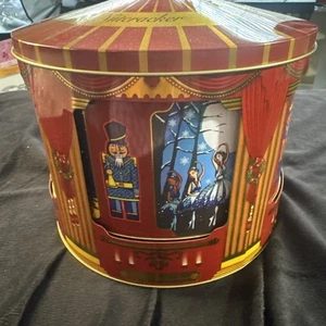 Large Musical Carousel Tin Box Nutcracker Theme Music Box - Picture 1 of 9