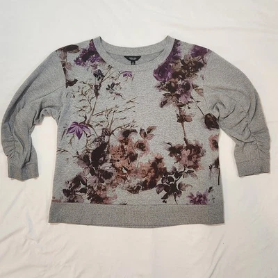 Suéter Simply Vera Vera Wang Gris Joya Púrpura Floral 3 Cuarta Manga Talla XL Foto 1 de 4