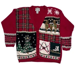 Vintage HEIRLOOM COLLECTIBLES Christmas Sweater Womens Medium Red Beaded 90s - Picture 1 of 10