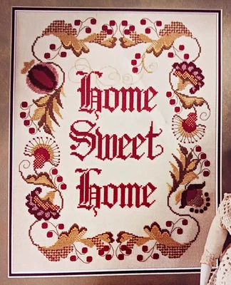 Cross Stitch Pattern HOME SWEET HOME Sampler Autumn Theme Leaves Berries Vintage - Image 1 of 4