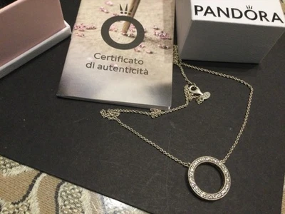 COLLANA PANDORA CERCHIO SCINTILLANTE.ARGENTO 925 e ZIRCONI.USATA.BOX E GARANZIA - Immagine 1 di 4
