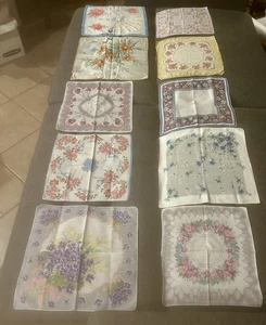 VINTAGE 10 Lot Different Hankies 40’-50s Floral Flowers - Picture 1 of 15