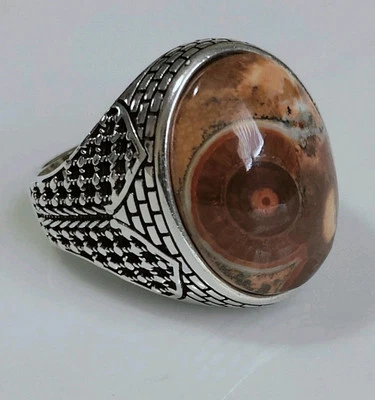 Anillo de Plata de Ley (925) Ojo Natural Dawoodi Yemení Aqeeq Piedra de Ágata, TALLA U Foto 1 de 4