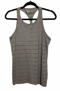 Athleta Tank Top Womens Size S Gray Chi Racerback Mesh Striped Yoga Athleisure - Picture 1 of 13