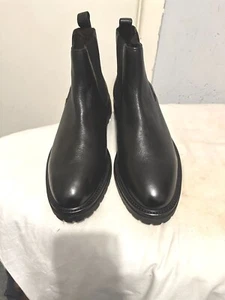 Massimo Dutti Men's Shine Black Brushed Leather Chelsea Boots £179 - Picture 1 of 9