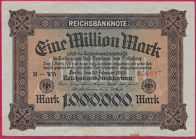 GERMANY,WEIMAR REP 1,000,000 MARK 1923,UNIFACE,REICHSBANKNOTE.LETTERING:EINE MIL - Image 1 of 2
