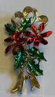 Stunning Vintage Gerry's Christmas Poinsettia Ribbon Brooch 1 1/8 x 2"  #87i