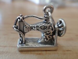Sterling Silver 3D 17x19x8mm Antique Vintage Singer style Sewing Machine Charm