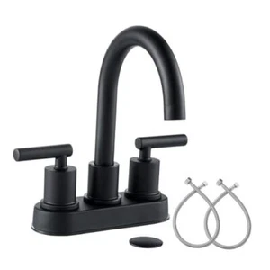 Bathroom Sink Faucet 4 Inch 2 Handle Centerset Utility Lavatory Matte Black - Picture 1 of 7