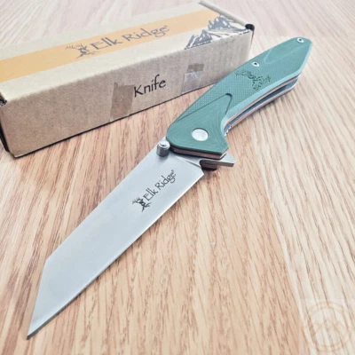 Cuchillo Plegable Elk Ridge Hinterland 3.5" 8Cr13MoV Hoja de Acero Verde Mango G10 Foto 1 de 4