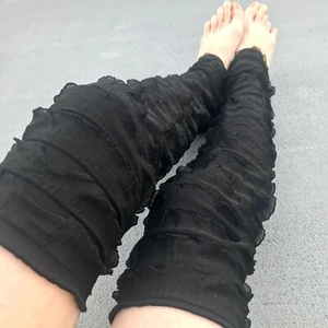 Black Mummy Leg Warmers Ruffle Pirate Knee Socks Thigh Highs Halloween Costume - Picture 1 of 10