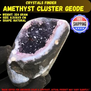 324 Gram Natural Amethyst Geode Quartz Cluster Crystal Matrix Mineral Specimen - Picture 1 of 10