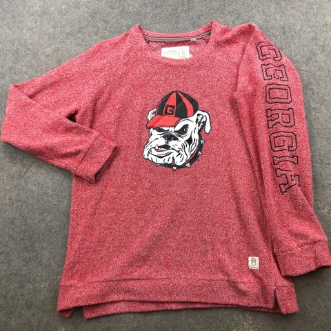 Georgia Bulldogs Sweatshirt Womens XL Red Comfy Terry Spell Out Logo Fleece Cover