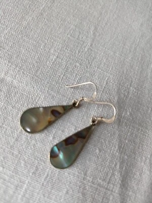 Vintage Sterling Silver 925 Earrings Dangly Tear Shape Mother of Pearl -As Is  - Image 1 of 4
