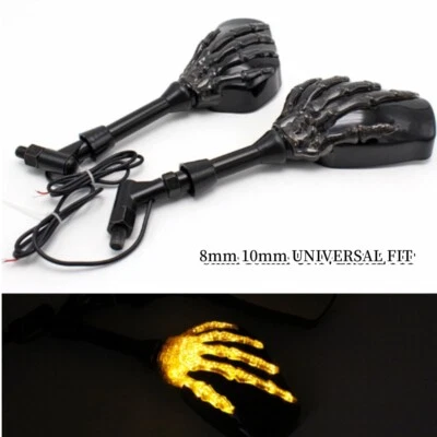 Espejos retrovisores laterales manuales calavera universal de 8 mm 10 mm con señal de giro para Harley Foto 1 de 4