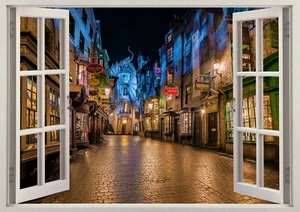 Harry Potter Castle Diagon Alley Wizard 3d Effect Window Wall Sticker Poster 651 - Picture 1 of 1