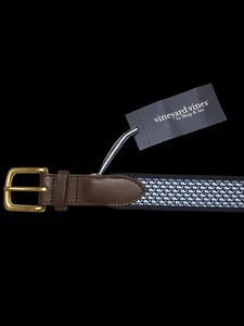 Vineyard Vines Micro Whale Silk Canvas Club Belt Nautical Navy Size 30 - Picture 1 of 10