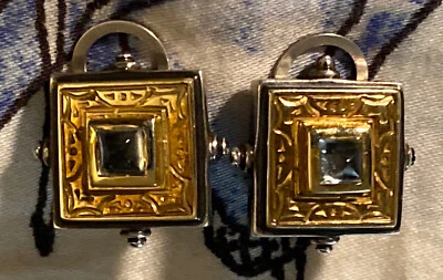 BRINCOS CLIP-ON KONSTANTINO OURO 18K, 925 TOPÁZIO AZUL ESTERLINA FORMATO QUADRADO - Imagem 1 de 4