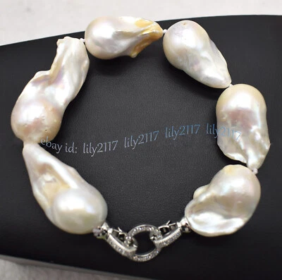 Enorme brazalete de perlas barrocas renacidas blancas naturales genuinas de 15-25 mm del Mar del Sur 8"" Foto 1 de 4