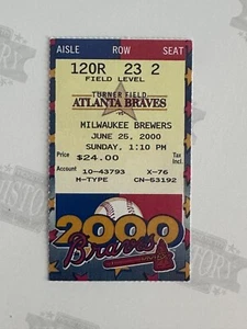 Boleto Milwaukee Brewers at Atlanta Braves 2000 25/06/00 - Imagen 1 de 2