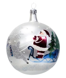 Vintage Made In Poland Mica Santa w/ Sleigh Jumbo Glass Christmas Ornament - Picture 1 of 6