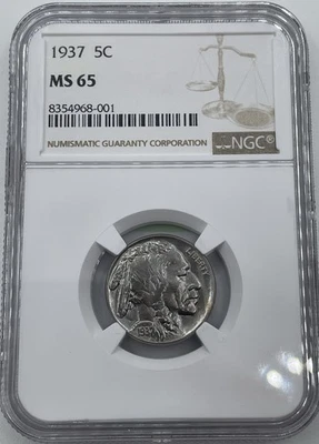 1937 Buffalo Nickel - NGC MS65 - Full Luster Great Eye Appeal. (lot R25) - Image 1 of 4
