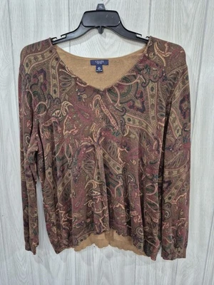 Suéter Chaps 2X Algodón Boho Nórdico Vintage Cachemira Claro Cuello en V Romántico Abuela Foto 1 de 4