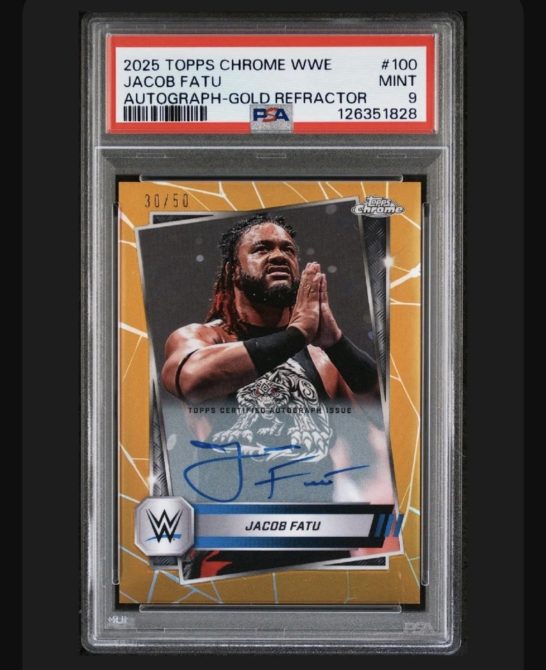 2025 Topps Chrome WWE JACOB FATU Gold Autograph /50 Gold Auto PSA 9 Mint - Image 1 of 1