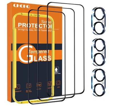 3PK Tempered Glass Screen & Lens Protector for iPhone 16 plus 6.7in-Bubble Free - Image 1 of 2