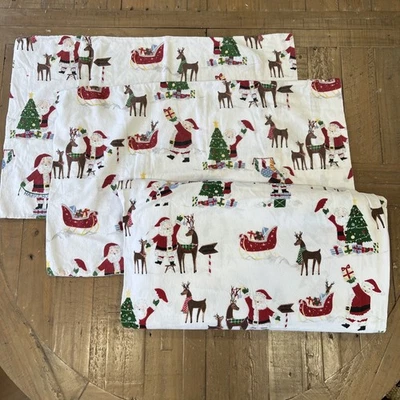 Pottery Barn Kids Flannel Jolly Santa FULL Flat Sheet 2 Pillowcases ONLY - Image 1 of 4