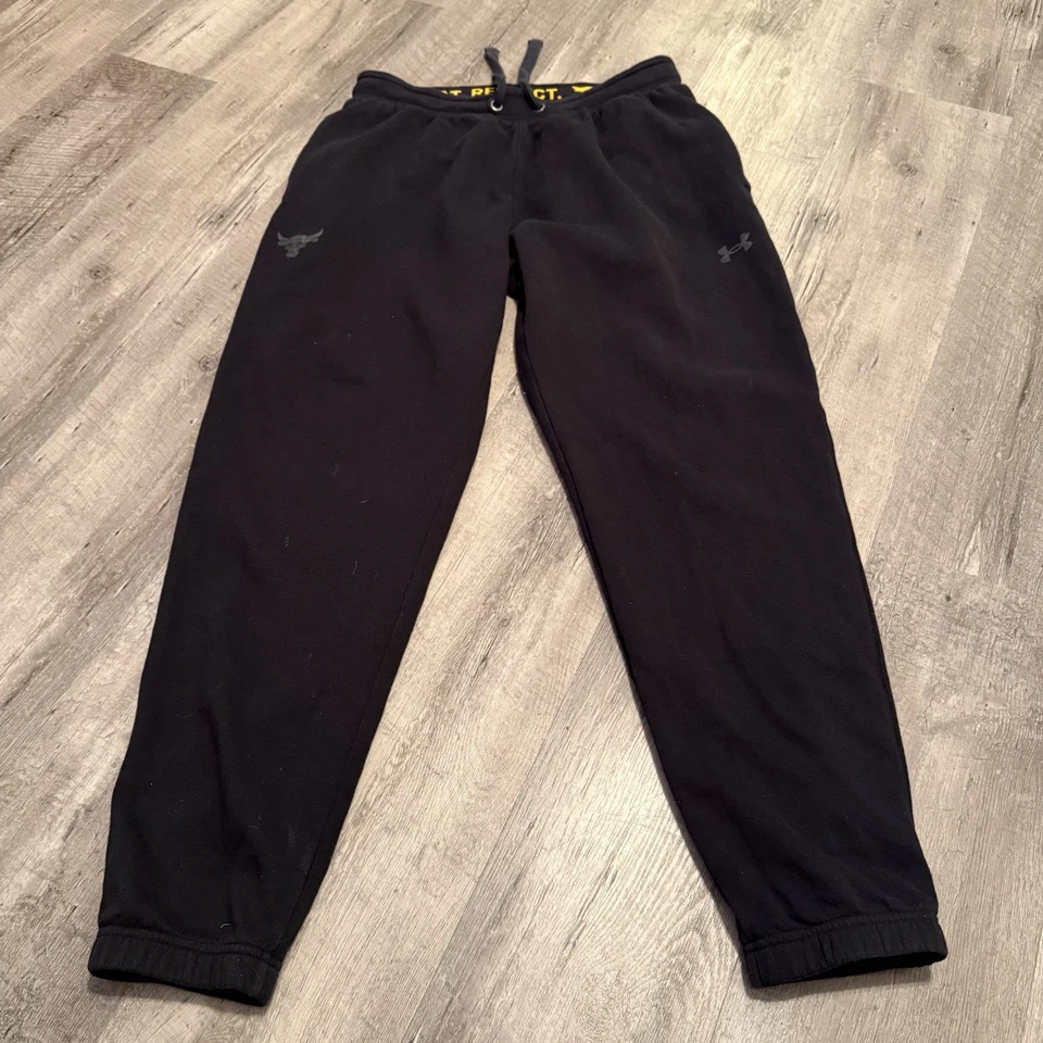 Under Armour Project Rock Sweatpants Men Large Black Tapered Blood Sweat Respect - Image 1 of 4