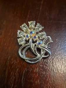Vintage Brosche Anstecknadel blau AB Strass silberfarben - Bild 1 von 5