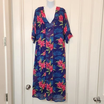 Vintage Anos 90 Barbizon XL Tropical Floral Kimono Robe Caftan Havaiano Mrs Roper - Imagem 1 de 4