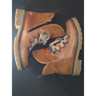 Rieker Women's Tan Leather Lace Up Zip Ankle Boots Size 38 Cozy Lined - Image 1 of 4