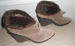 Faux Fur Trim Suede Ankle Boots with Wedge Heel By B. Makowsky Nellie - CHOICE - Picture 1 of 19