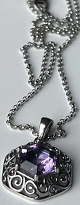 Or Paz Sterling Silver Hexagon Amethyst Gemstone Necklace 18" New In Box - Picture 1 of 15