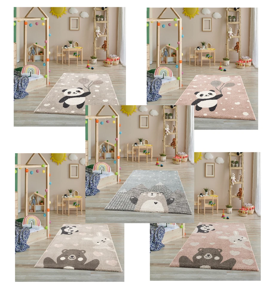 Kinderteppich Teppich für Kinderzimmer Spielteppich Kurzflor Bär, Hase, Pinguin - Bild 1 von 1