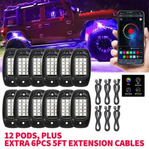 12 Pod RGB LED Rock Light Underglow Lamp Offroad Truck ATV bluetooth APP Control - Picture 1 of 12